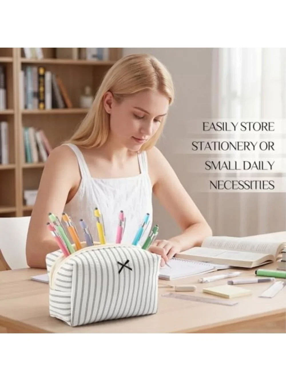 Cute Travel Makeup Bag Set - 8Pcs Cosmetic Organizer, White & Black Stripes